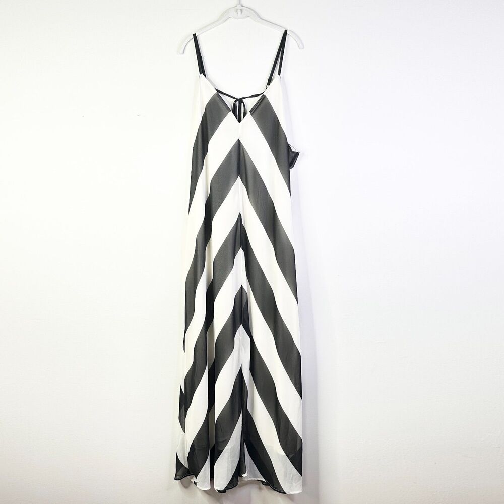 Christopher John Rogers Dress Women Plus 24W / 26W Black White Chevron Stripe